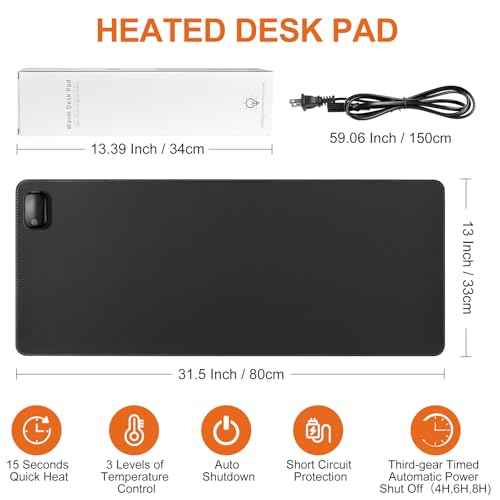 Heated Mouse Pad, Warm Desk Pad,Heated Large Desk Mat with 3 Levels Heating,Gaming Mouse Pad Foot Warmer Pad for Home Office(Upgrade Version,Black,31.5" x 13")