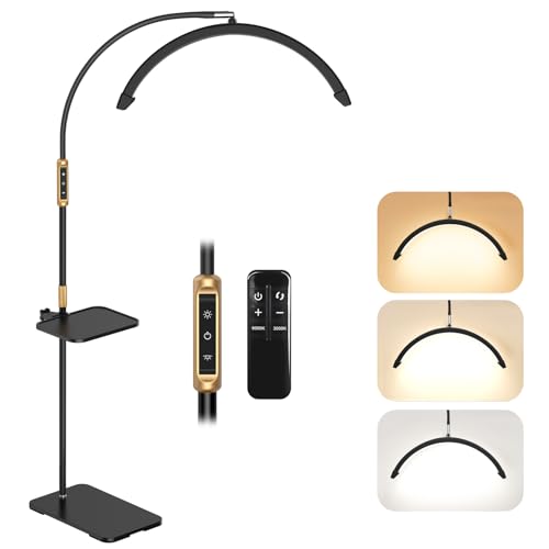 Half Moon Light, Lash Light for Eyelash Tech, LED Floor Lamp for Eyelash Extensions, Nail Art, Tattoo Art and Skincare, Adjustable Color Modes and Flexible Gooseneck, with Tray - Black