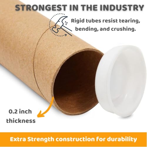 SAVUK Kraft Mailing Tubes with Plastic Caps - 2 x 17.32 Inch, Heavy Duty, Model SAVUK-212