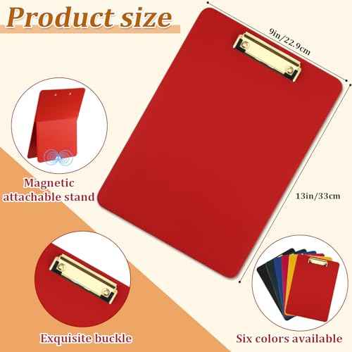 ReliThick 6 Pcs Magnetic Standing Clipboard Paper Holder Stand PU Leather Desktop Document Holder Foldable Clip Board with Magnetic Back and Metal Clip for Drawing Painting Desk Office