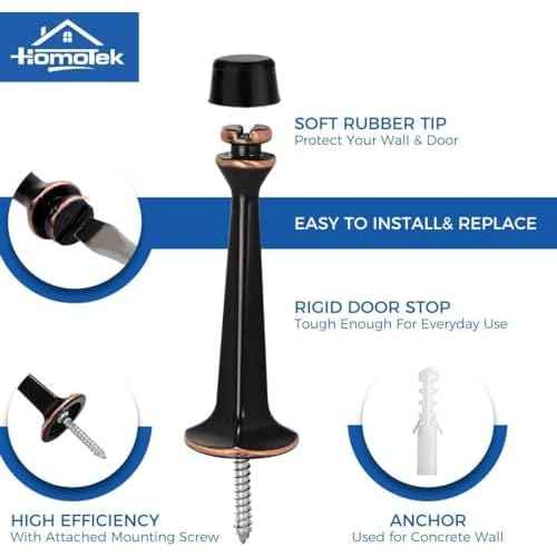 HOMOTEK 48 Pack Heavy Duty Solid Rigid Door Stop with Soft Rubber Tip, Zinc Die Cast Door Stopper Protect Wall & Door, Oil Rubbed Bronze