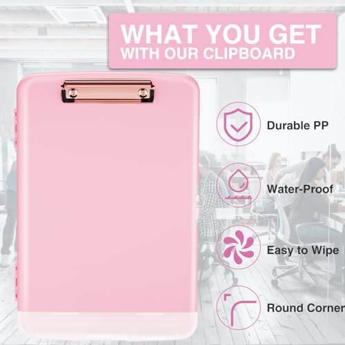 Pink Rose Gold Clipboards with Storage - Heavy Duty 8.5x11 Nurse & Teacher Clipboard Folder