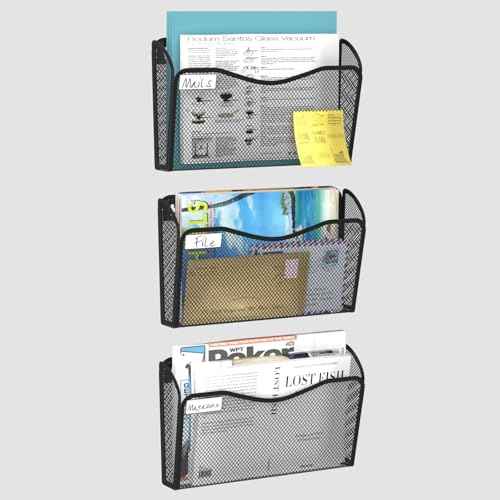 Wall File Organizer, Mesh Hanging File Organizer, Home Office Organization and Storage, 6 Single Pockets Document Magazine Rack