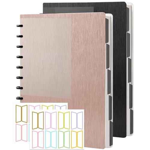 Yoment 2 Pack Discbound Notebook Refillable 5 Subject Notebook 8.6" x 12" Customizable Spiral Journal with Removable Pages 120 Disc Planner with Dividers & 12 Tabs for Work Meeting School
