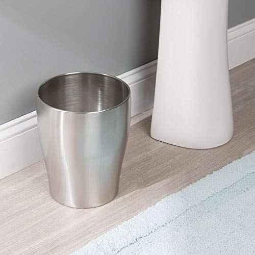 mDesign Steel 1.67 Gallon Trash Can Small Round Wastebasket Metal Garbage Container Recycle Bin for Waste, Recycling in Bathroom, Kitchen, Bedroom, Home Office, Outdoor Trashcan - Polished