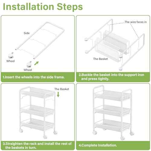 JANE EYRE 3-Tier Rolling Utility Storage Rack Cart on Wheels, Trolley Craft cart, Multi-Purpose Organizer Shelf, White