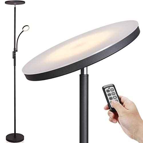 Led Floor Lamp Torchiere Floor Lamp with Adjustable Reading Lamp,2000lumens Main Light and 400lumens Side Reading Light for Living Room, Bedroom, Office, Work with Remote Control, Matte Black