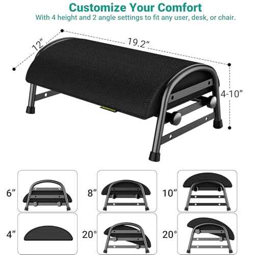 Adjustable Foot Rest for Under Desk at Work, Ergonomic Under Desk Footrest with 6 Positions, Foot Stools for Under Office Desk Chair, Leg Rest for Home, Car, Computer, Gaming Accessories