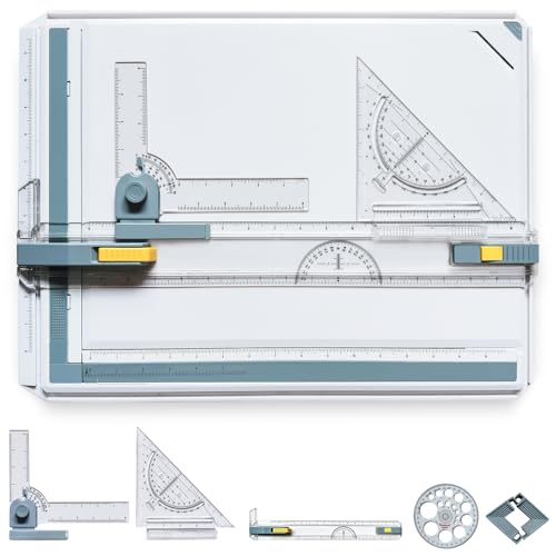QIJIAA Imperial A3 Drafting Board with Adjustable Angle & Measure System, Portable