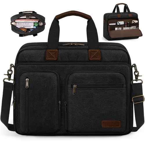 Mens Laptop Messenger Bag Canvas Briefcase Waterproof Vintage Computer Bag Shoulder Bag Satchel Bags for Work College Travel