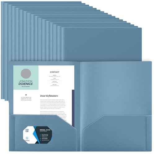 Gueevin 50 Pcs Plastic Folders with Pockets, Back to School Two Pocket Folder Fit Letter Size, Heavy Duty School Business Card Holder for Home Office, 11. 61 x 9. 45 Inches (Blue Gray)