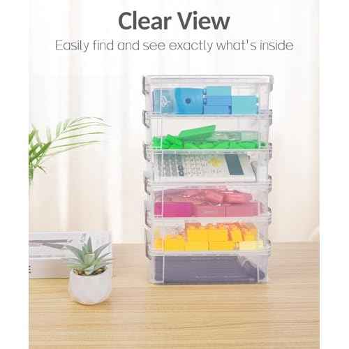 Sooez 6 Pack Extra Large Pencil Box, Plastic Pencil Case Crayon Box, Clear Marker Organizer Plastic Containers with Lid, Stackable Storage Boxes for Art Craft,Pen,Back to School Teacher Supplies, Grey