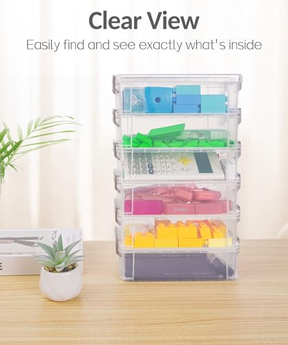 Sooez Grey Large Stackable Plastic Pencil Box 6 Pack - Extra Large Capacity