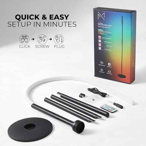 MYZI LED Floor Lamp, RGB Corner Lamp, Smart Corner Floor Lamp with Remote, Alexa, and App Control, Dimmable Lamp with Music Sync