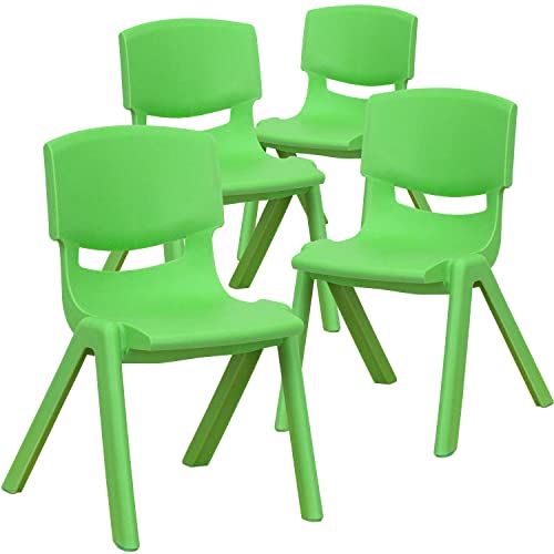 Flash Furniture Green 4 Pack Plastic Stackable Preschool Chairs, 12'' Seat Height - Set of 4