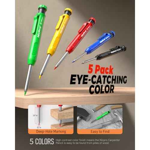Nicpro 27 Pack Carpenter Pencils for Woodworking, Construction Mechanical Pencil with 100 Refill, Automatic Center Punch and Carbide Scribe Carpenter Tool, Construction Pencil for Carpenters Marking