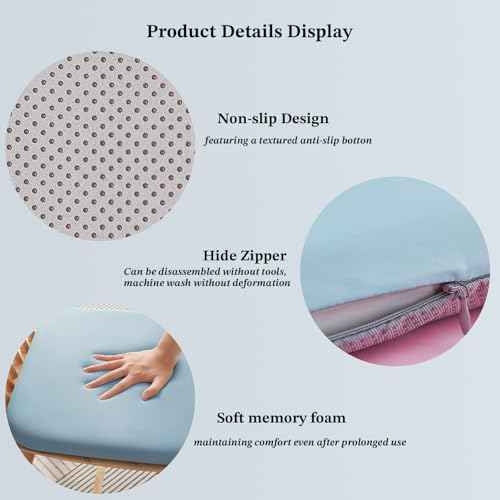 Non-Slip Sky Blue Square Seat Cushions Set of 2 - Comfortable Chair Pads with Removable Cover (15"x15"x1.7") for Kitchen, Office, Car & Indoor Use