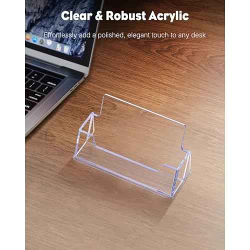 Uniclife 2 Pack Acrylic Business Card Holder for Desk 1 Slot Clear Business Card Display Stand for Men & Women Desktop Business Card Organizer Card Stand for Office Home Exhibition, 60 Card Capacity
