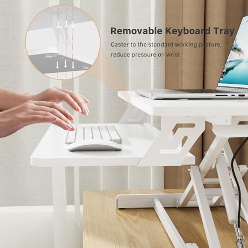 JOY worker 32-Inch White Standing Desk Converter, Height Adjustable Sit-Stand Riser