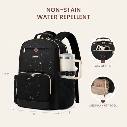 LOVEVOOK Laptop Backpack for Women with Pouch Pocket for Large Capacity Cup,15.6 Inch Laptop Computer Bag Travel Backpack Purse,Waterproof Work Business Backpack College Teacher Bags,Black