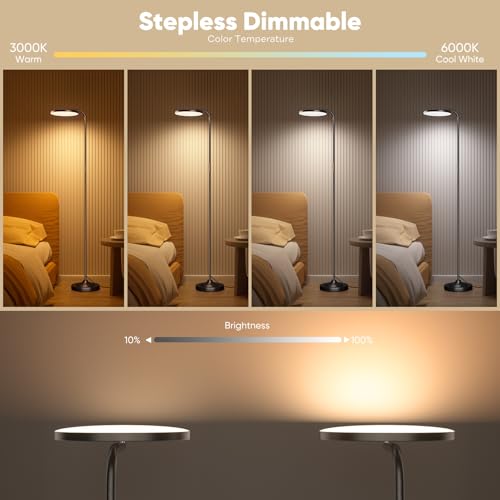 SIBRILLE Black 36W Dimmable LED Floor Lamp with Remote, 350° Rotating Head, Modern Tall Reading Lamp for Living Room & Bedroom