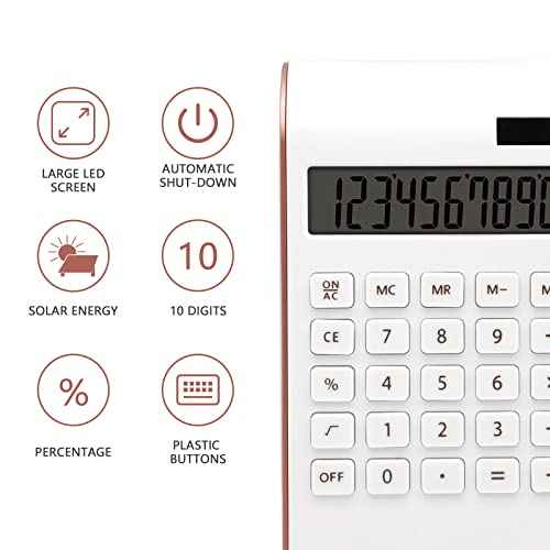 Rose Gold Office Calculator Accessories, 10 Digit Solar & Battery Powered Desktop Calculator with Large LCD Display, Pink