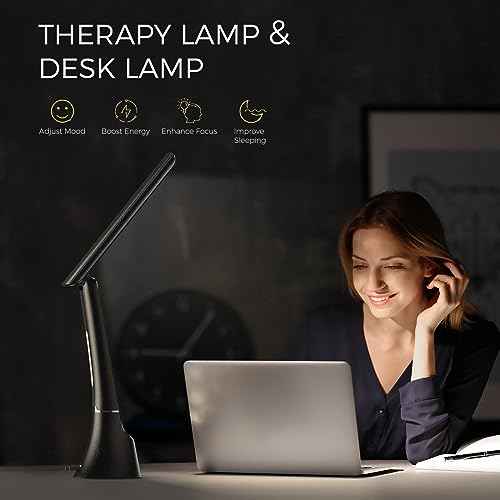 Light Therapy Lamp, 10000 LUX UV-Free LED Sunlight Light, Full Spectrum Mood Light Hayyp Lamp, Touch Control Desk Lamp with Night Light Function Work Office Home -Black