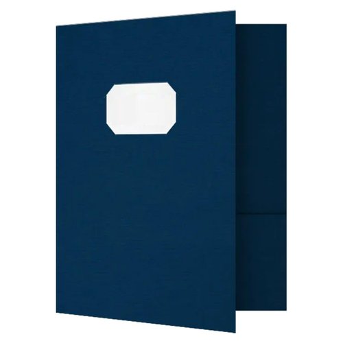 LUXPaper 9" x 12" Presentation Folders | Two Pocket | Front Cover Card Slits (Center) | Nautical Blue Linen | 100lb. Cover | 25 Qty