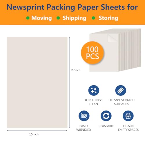 100 Sheets 27”x15” Packing Paper Sheet for Moving Shipping Wrapping