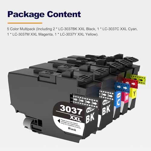 LC3037XXL Ink Cartridges Replacement for Brother LC3037 LC3039 3037XXL 3039XXL Ink Cartridge for Brother MFC-J5845DW MFC-J6545DW MFC-J6945DW MFC-J5945DW Printer (5-Pack, 2BK/C/M/Y)