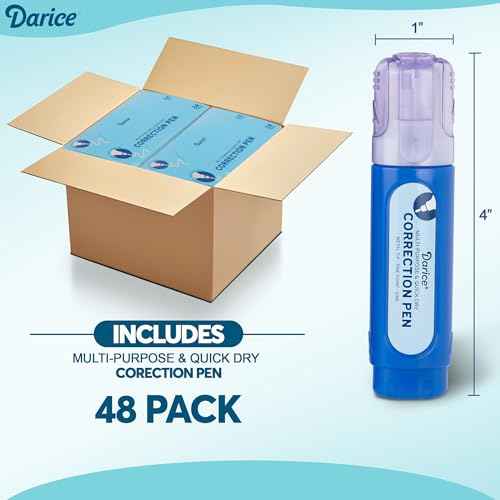 DARICE Liquid Correction Pen Box of 48 - Multi-Purpose Liquid White Out Pen with Metal Tip for School, Office & Home