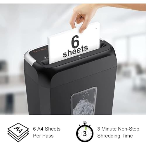 Bonsaii Paper Shredder for Home Use, 3.4 Gal Wastebasket, 6 Sheet Crosscut Paper Credit Cards, Staples, and Clips Shredder for Home Office Use, Portable Handle Design (C237-B New Version)