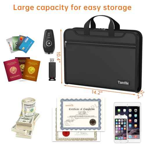 5200¢µ Fireproof Accordion File Organizer with Lock, Thickened Document Organizer 13 Pocket with Zipper & Labels, Important Document Organizer, Expanding File Folder with Handle for Letter A4 (Black)