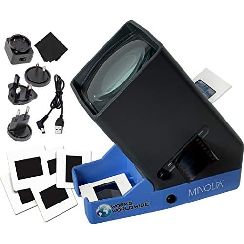 MINOLTA 35mm Desk Top Portable LED Slide and Negative Viewer Luminated 3X Magnify ? for 2"x2" Slides & Positive Negatives - Worldwide AC Adapter & Plugs, Battery Operation & Cloth