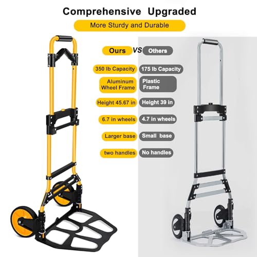 350 LB Capacity Upgraded Folding Hand Truck Dolly,Portable Dolly Cart with Telescoping Handle£¬Rubber Wheels and Aluminum Wheel Frame for Moving,Shopping,Travel,Office Use.