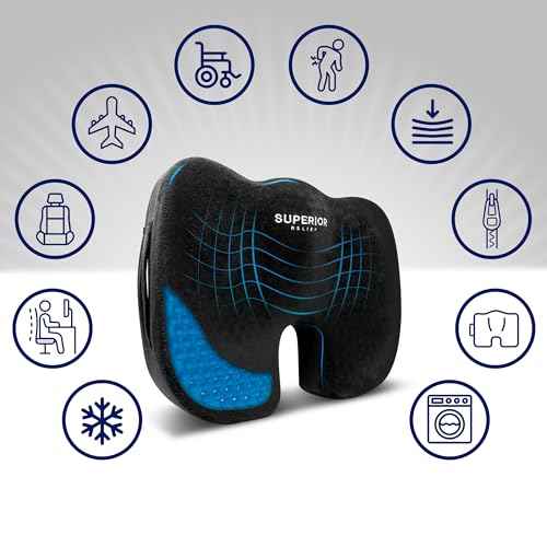 Cooling Gel Seat Cushion ? Ergonomic Coccyx/Tailbone Support for Sciatica & Back Pain ? Memory Foam Office Chair, Car & Gaming Seat Pad