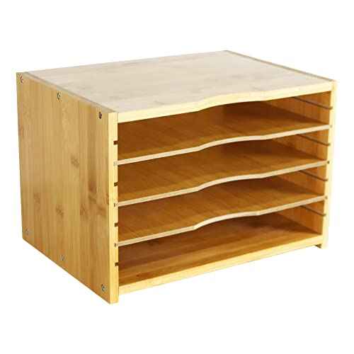 File Organizer with 3 Adjustable Shelves Bamboo Document Letter Tray Paper File Sorter for Desktop Office Home Study Workstation Desk Storage Rack (Natural)