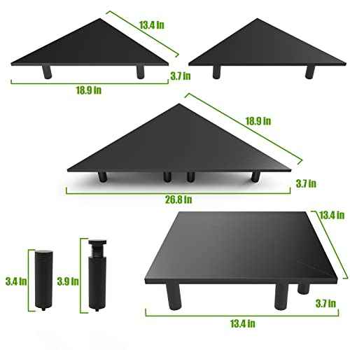 2 Pack White Corner Monitor Stand, Triangle/Square Adjustable Height Riser, 27-inch Universal Desktop Shelf for Computer, Laptop, PC, iMac, Printer (Black)