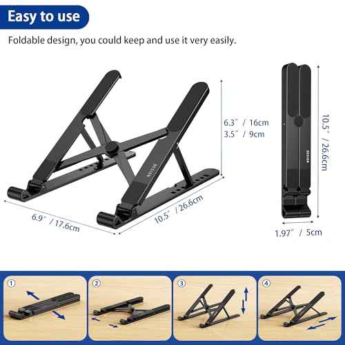 BESIGN LS01 Pro Ergonomic Laptop Stand, Plastic Laptop Riser, Portable and Adjustable Notebook Computer Holder Compatible with 10-14" Laptops (Black)