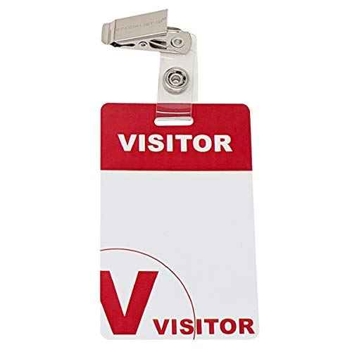 Bulk 25 Pack - Heavy Duty Visitor Badges with Clips - Reusable & Re-Writable - Durable PVC Plastic Printed Guest Name Badge Pass for Visitors with Clothing Friendly ID Holder Clip, by Specialist ID