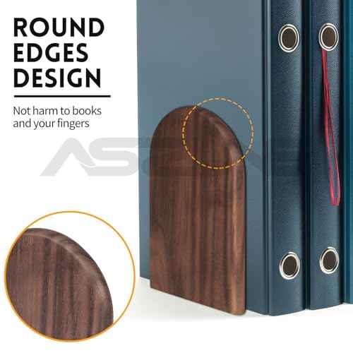 6Pairs Book Ends Hold Heavy Books Wood Bookends for Heavy Books Heavy Duty Walnut Book Ends for Men Wood Bookends for Office Desk Non-Skid