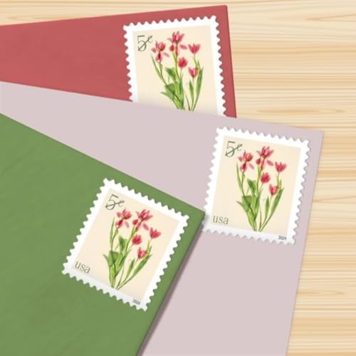 USPS Red Tulips 2024 5-Cent Sheets of 20 Definitive Postage Stamps