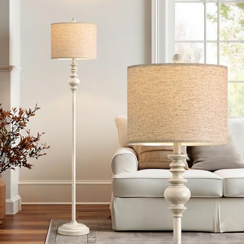 BOBOMOMO Antique White Farmhouse Floor Lamp 64.25" Tall Rustic Standing Light for Living Room & Bedroom