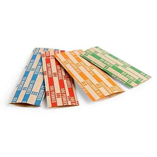 L LIKED Coin Roll Wrappers, 100 Count, Assorted Denominations for Pennies, Nickels, Dimes and Quarters