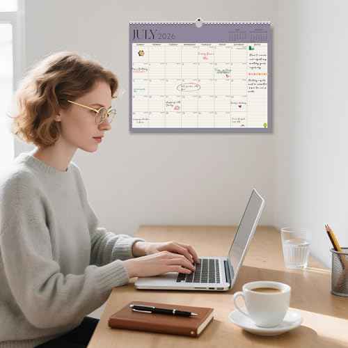 Calendar 2026, Monthly Wall Calendar, Runs Until Dec 2026, 14.5" x 11.5", Large Daily Blocks, Thick Paper, Easy-Flip Spiral Binding, Julian Dates Perfect for Home & Office Organization