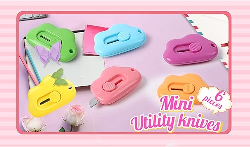 Rainbow-Color Cloud Box Cutter Retractable Mini Utility Knife Set 6 Pcs Safe Letter & Envelope Openers