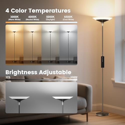 SIBRILLE Black 72-Inch LED Torchiere Floor Lamp with Remote & Dimmable Brightness