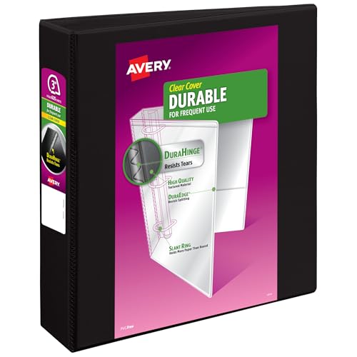 Avery Durable View 3-Ring Binder 3 Inch Slant Rings Black - Holds 635 Sheets