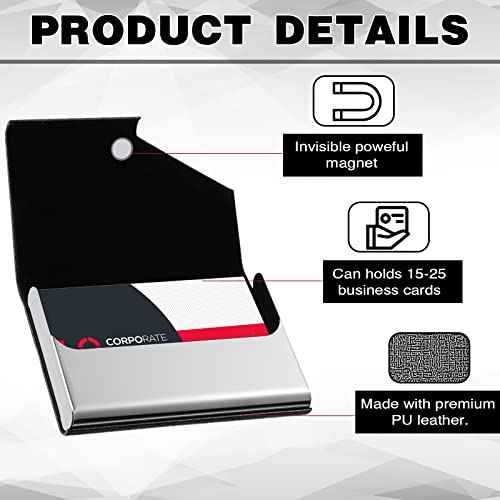 Yexiya 20 Pieces PU Leather Business Card Holder with Magnetic Closure Stainless Steel Slim Wallet Case for ID Credit Card Women Men(Black, Blue, Bronze, Grey, Brown)