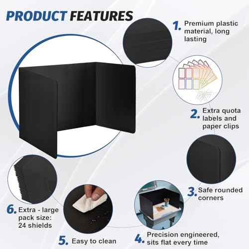 2 Pack Desk Dividers for Students,3-Fold Privacy Screens,Testing Dividers for Classroom Waterproof,Plastic Easy Clean Privacy Shields for Student Includes Extra Labels